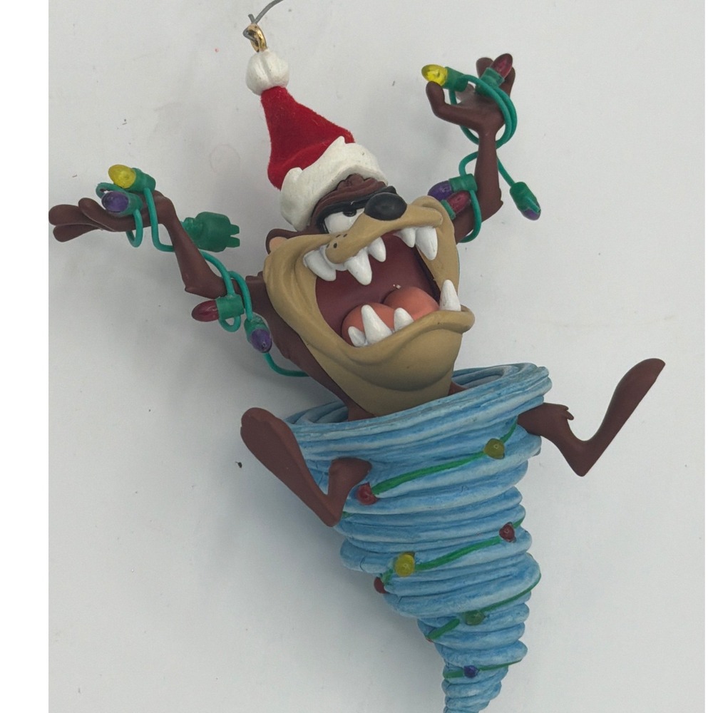 Vintage Looney Tunes Tasmanian Devil Taz Christmas Ornament Santa Hat Lights 90s
